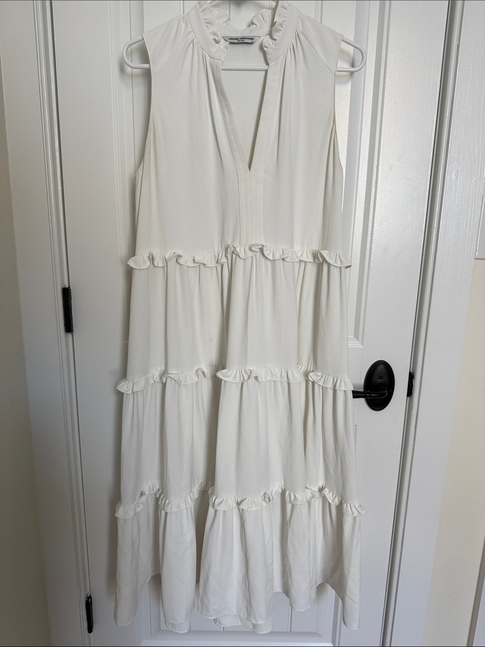 Amanda Uprichard Cream Sleeveless Tiered Ruffle Midi Dress